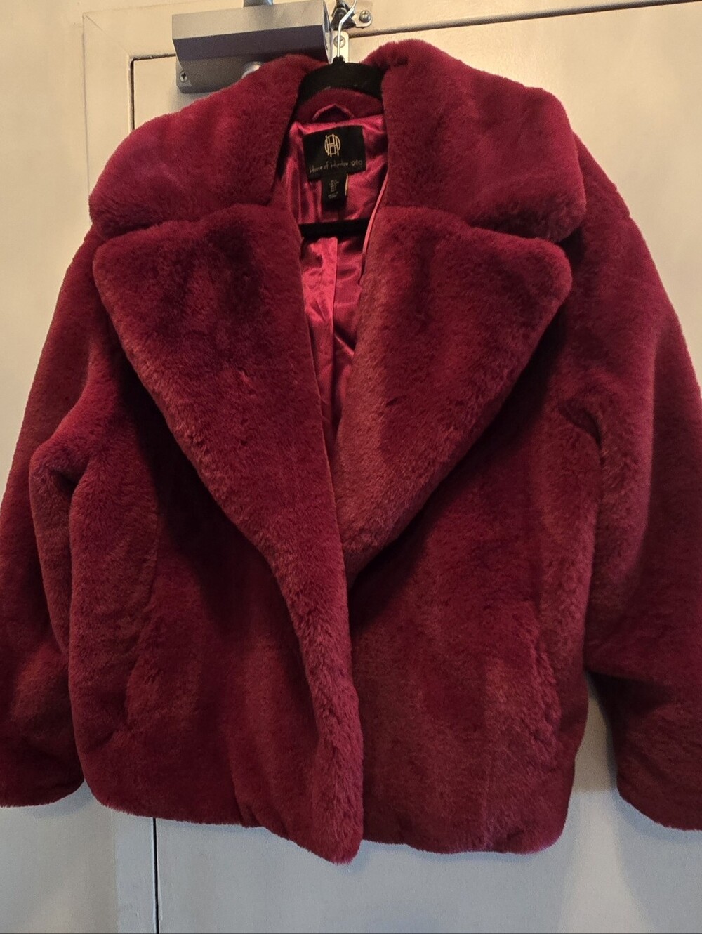 House of Harlow 1960 Plush Faux Fur Jacket in Cherry Red